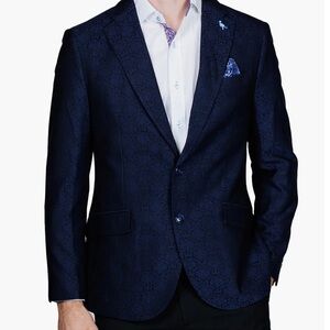 NWT- Tailorbyrd Navy Blue Textured Sig. Flamingo Pin Sport Coat/ Blazer